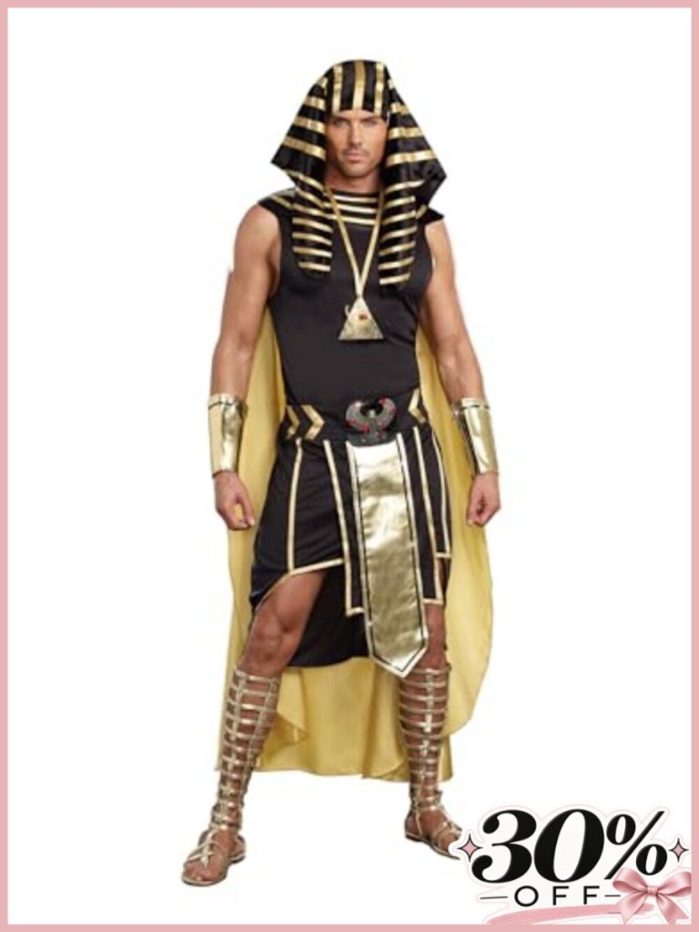 King of Egypt Costume 6 Piece Set Polyester Sleeveless Snap Close